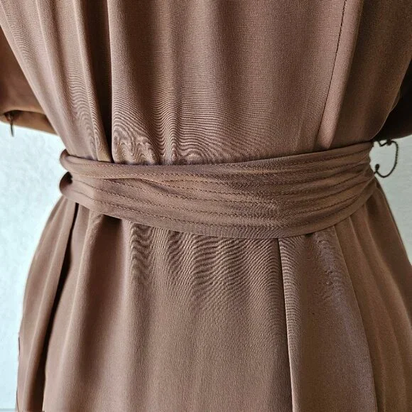 Maeve Anthropologie 100% Silk Warm Brown Faux Mock Wrap Dress Size 14 - Picture 8 of 11